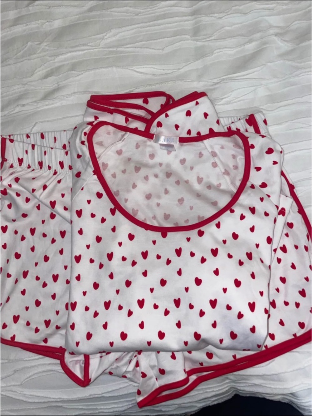 White Pajama Set with Red Heart Print